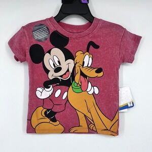 NWT Disney Mickey Mouse Pluto Graphic T-Shirt Toddler 12M Mineral Red Acid Wash